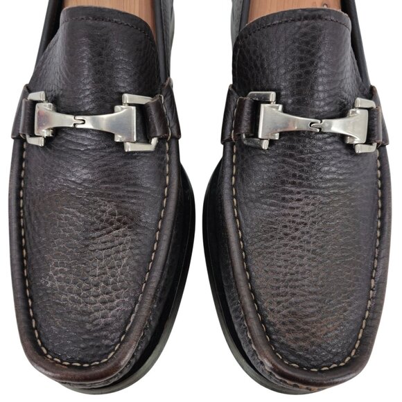Allen Edmonds Italy Firenze Dress Shoes Men 9 Brown Pebble Grain Calf Bit Loafer - Picture 3 of 13